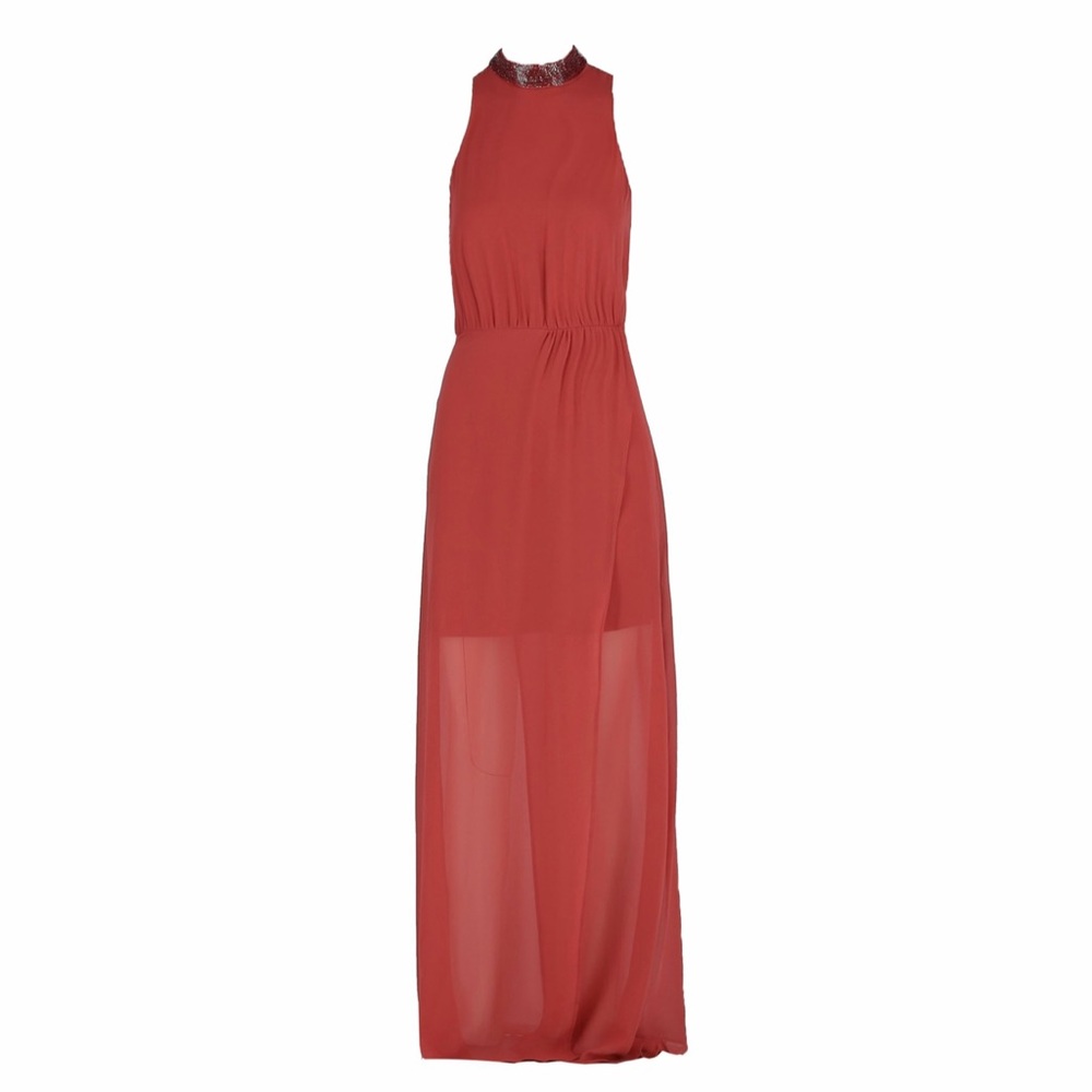 NWT-Haute Hippie Soleil Embellished Wrap Gown-Rusty Pink-Size 8
